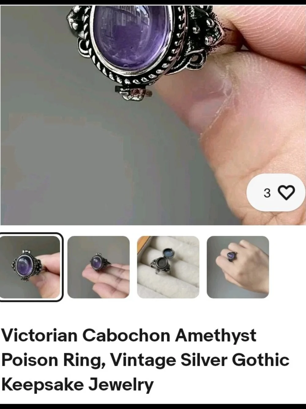 Sterling-Style Silver Ring with Purple Gemstone